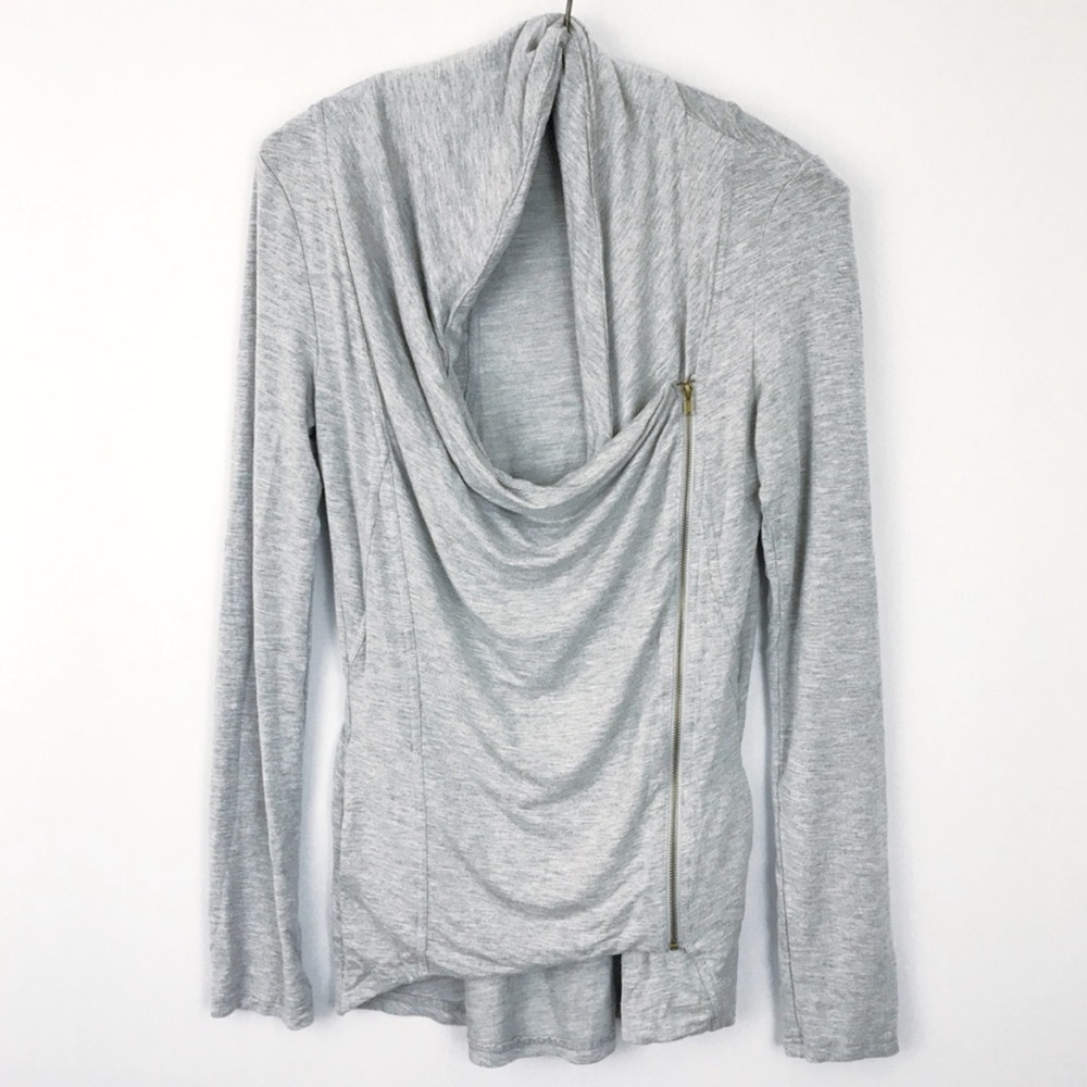 🩶5/$30 Stitchfix Market & Spruce Gray Asymmetrical Zip Cardigan Size Small